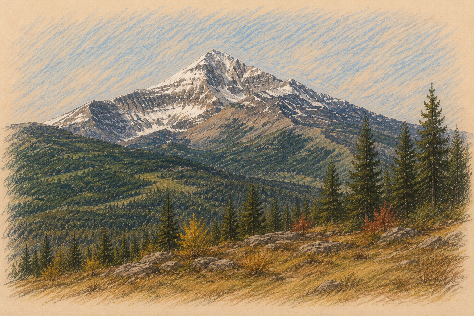 Computer generated sketch of Lone Peak