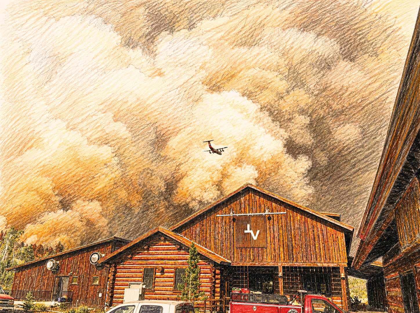 Image of fire above the Teton Valley Ranch
