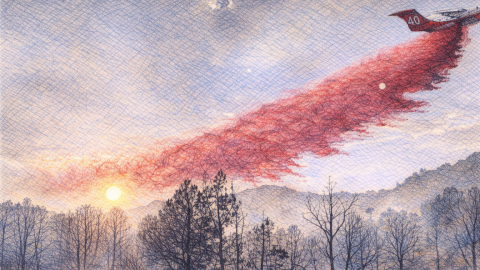 Computer generated sketch of an airtanker dropping