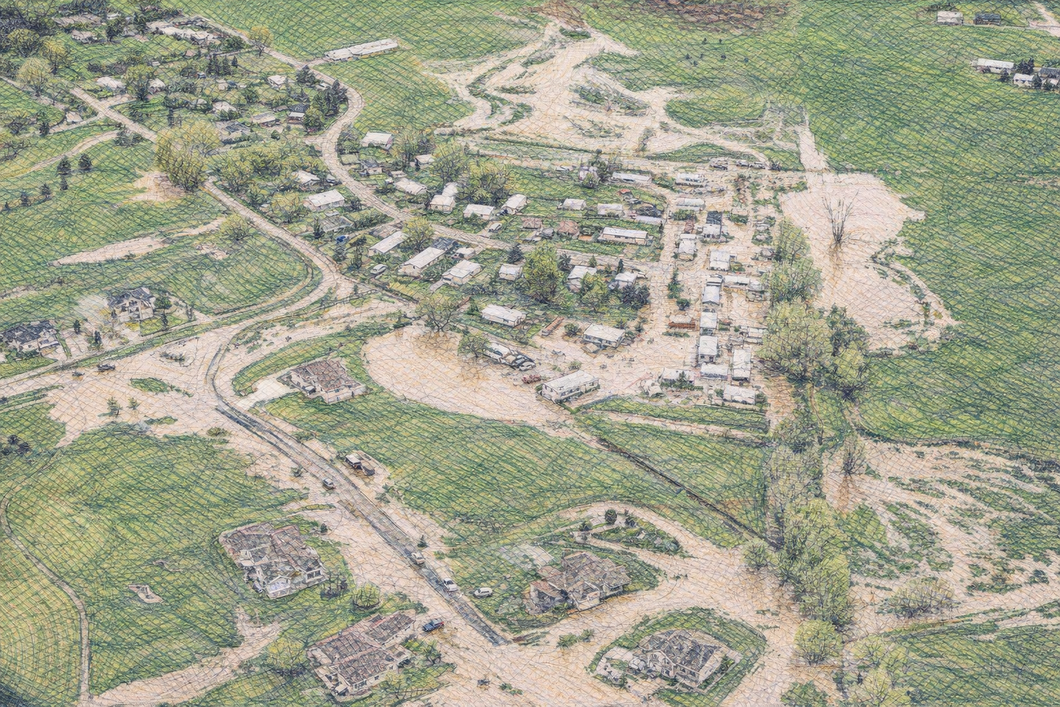 Computer generated image of flooded houses