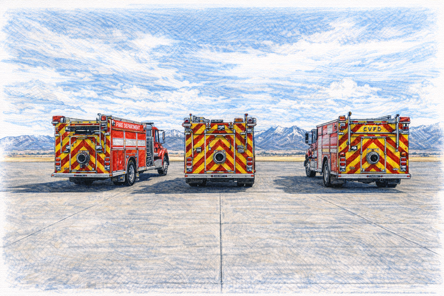 Computer generated sketch of water tenders