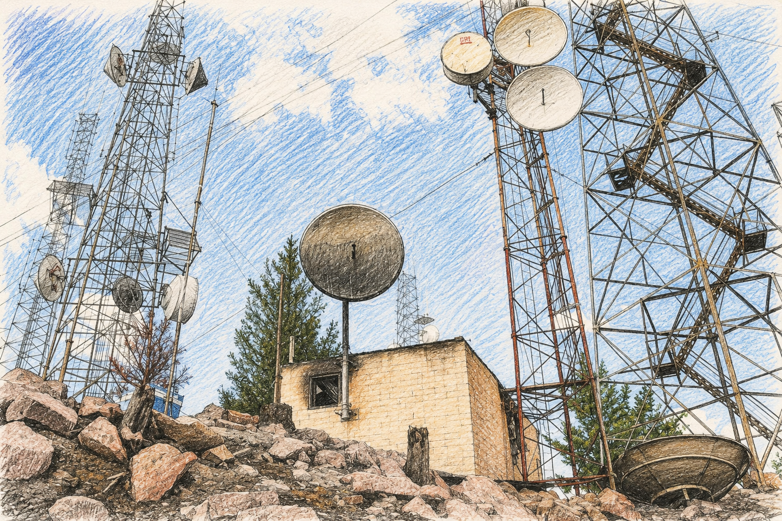 Computer generated sketch of a communications tower
